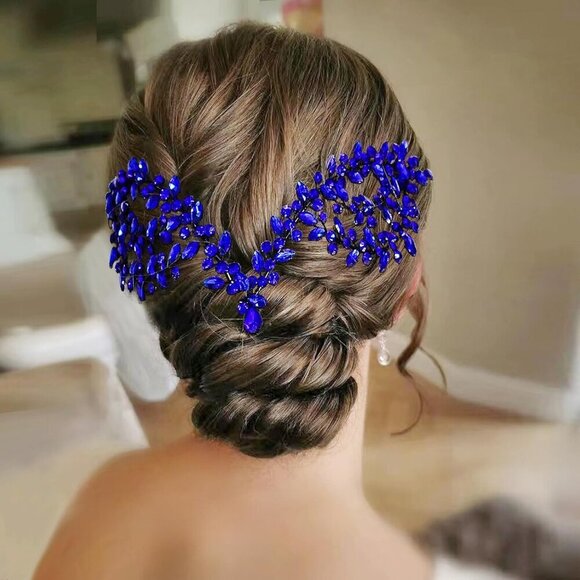 Bridal Headpiece Rhinestone Forehead Hair Band Blue Wedding Accessories main image 5